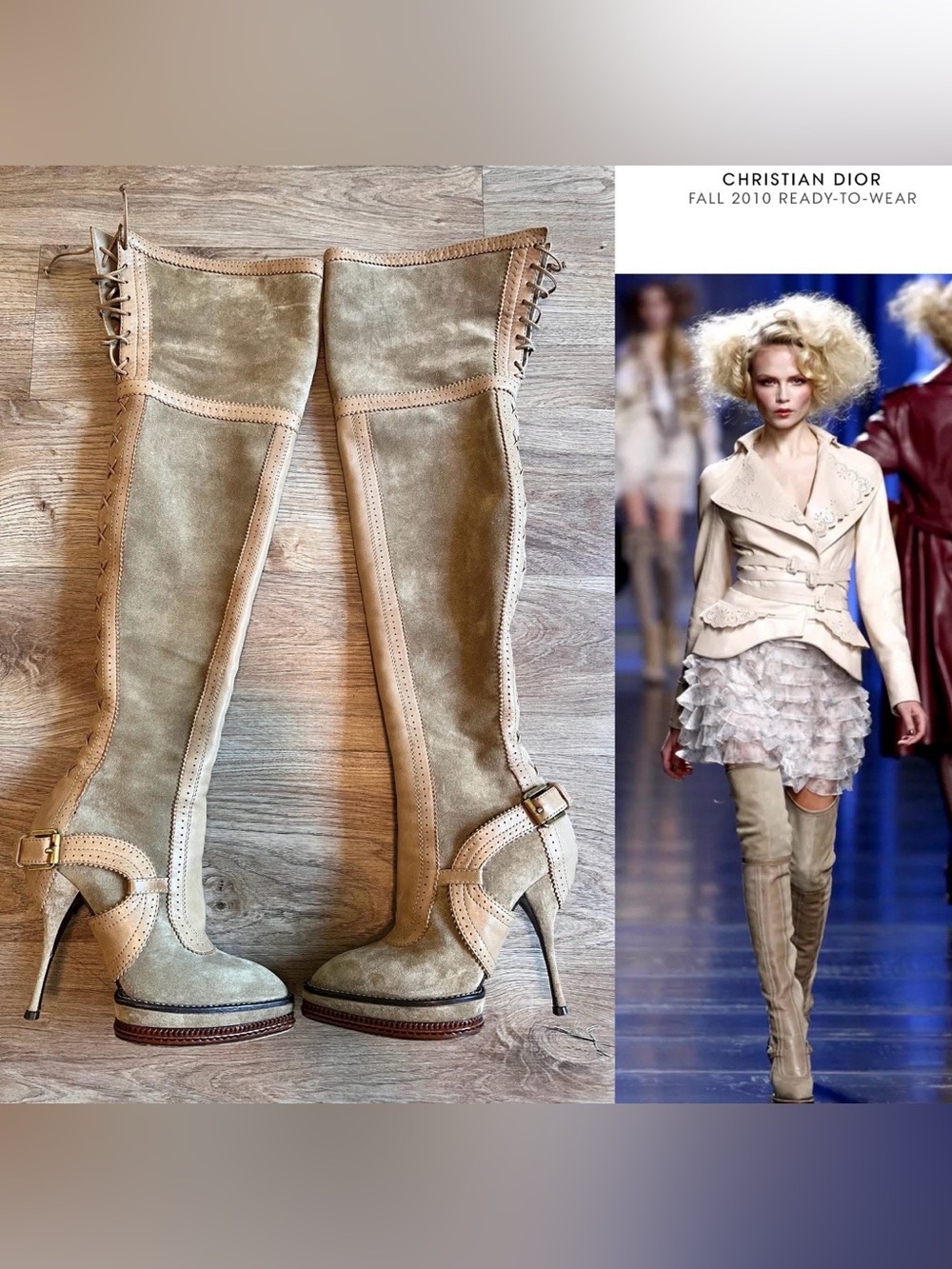 Christian Dior Fall 2010 By John Galliano Thigh High Suede Heel Boots Sz 10 Rare